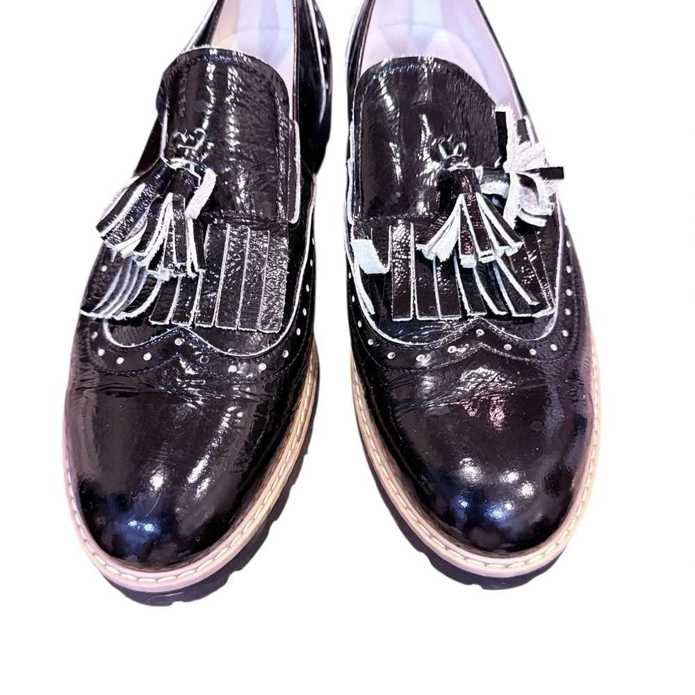 Zapato Women’s Genuine Leather Black Tassel Loafers Sz 40